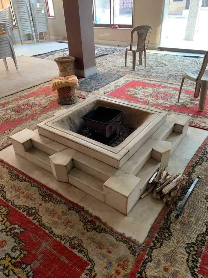 Marble havan kund inside the hall at Arya Samaj Mandir, Punjabi Bagh